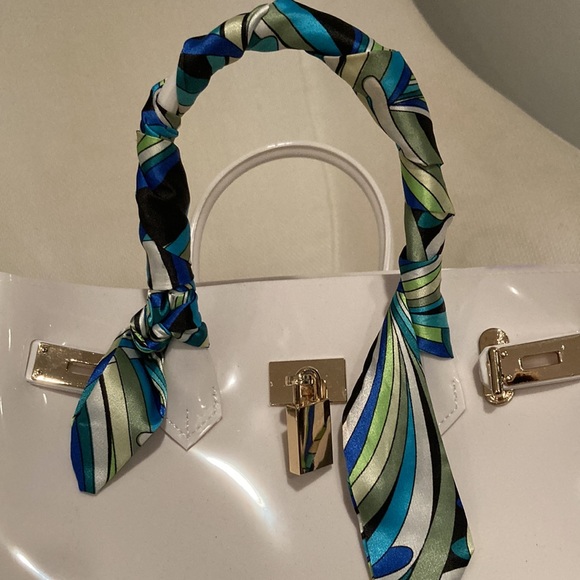 Bags Birkin Bag White Heavy Plastic Bag With Silk Twilly Scarf On The